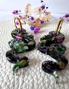 Whimsical Snake Flower Hoop Earrings | Enchanting Handcrafted Jewelry