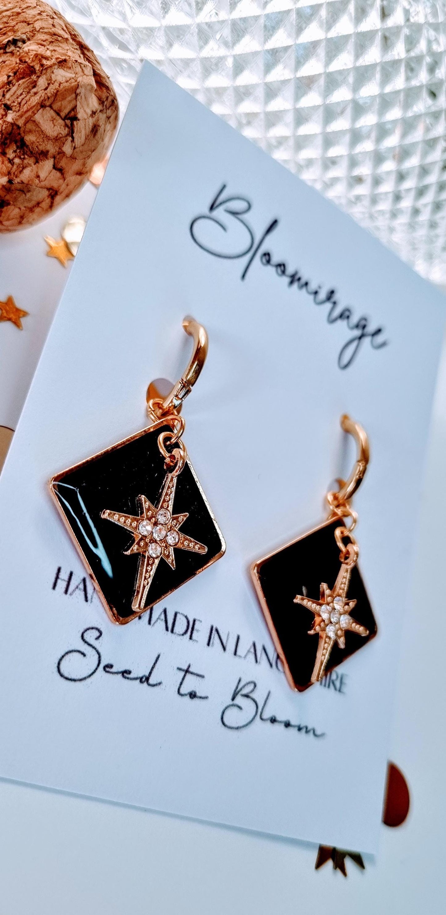 Black & Gold Star Hoop Earrings | Handcrafted Jewellery | Whimsical gift for her