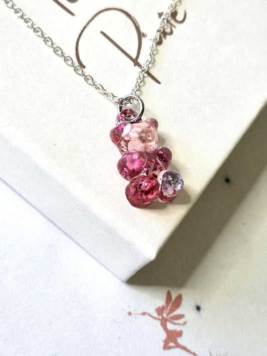 Kawaii Gummy Bear Necklace with Real Dried Flowers | Cute Resin Bear Pendant | Floral Resin Jewellery | Cottagecore Necklace| Handmade Gift