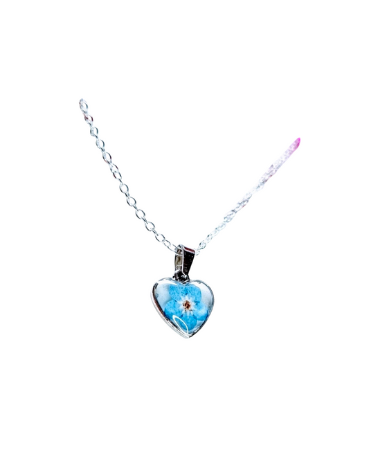 Forget-Me-Not Heart Pendant Resin Necklace