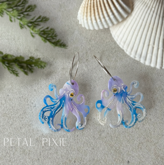 Marbled Acrylic Octopus Earrings