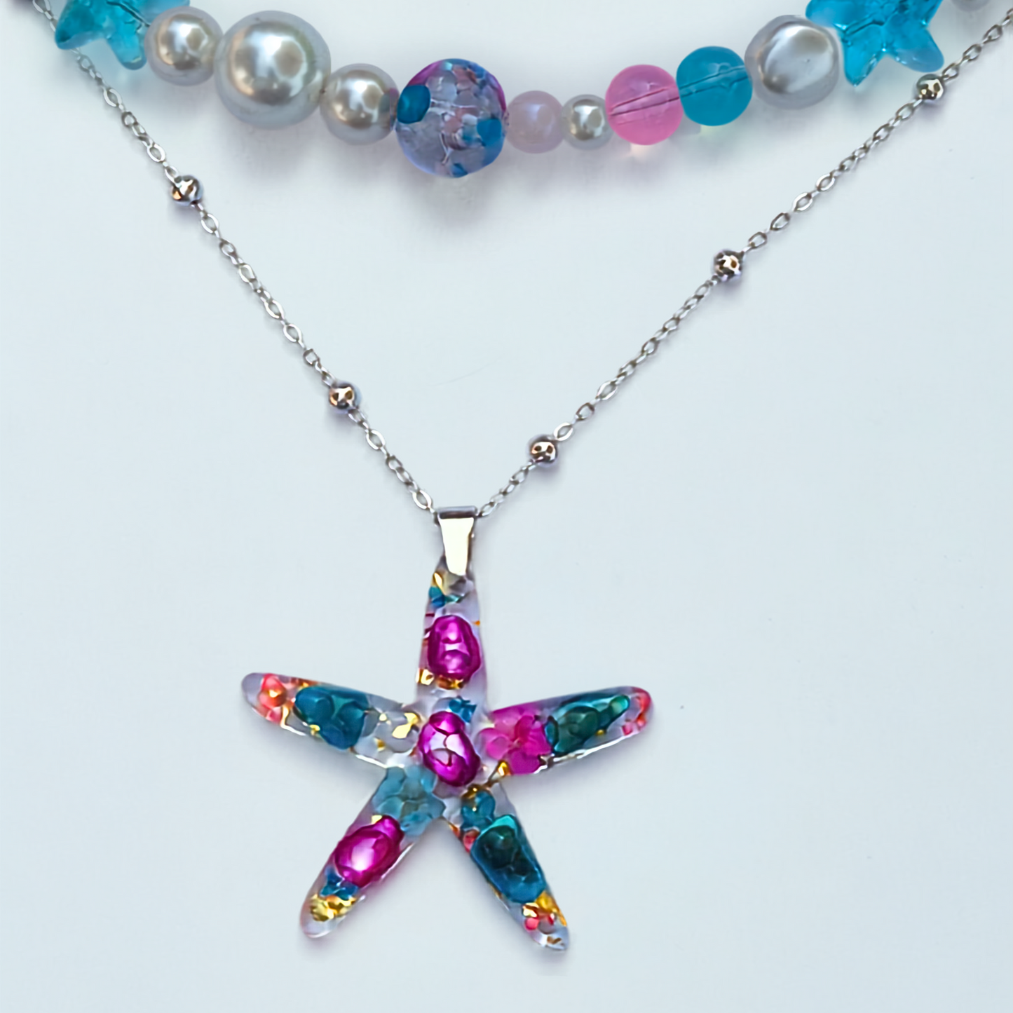 Resin Starfish Necklace & Handmade bead matching necklace.