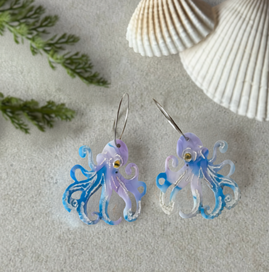Marbled Acrylic Octopus Earrings