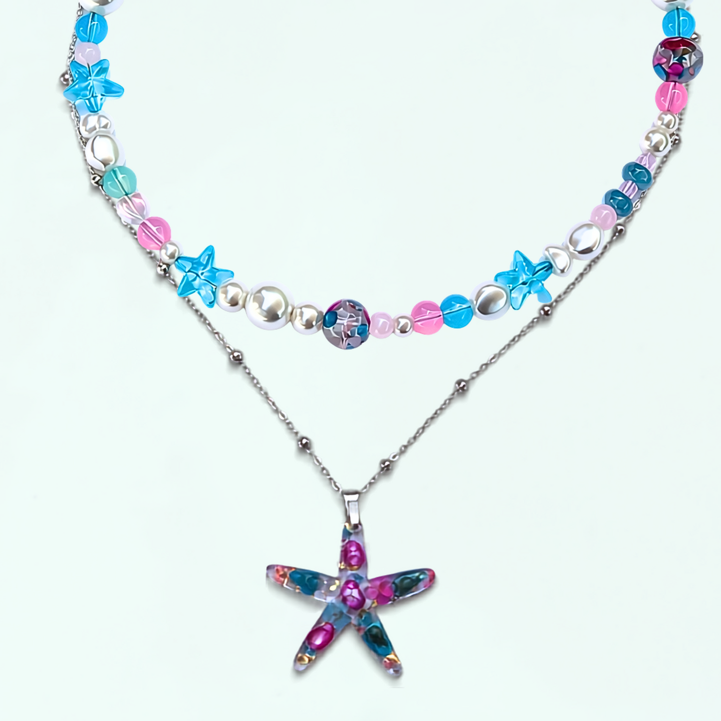 Resin Starfish Necklace & Handmade bead matching necklace.