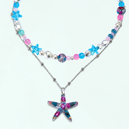 Resin Starfish Necklace & Handmade bead matching necklace.