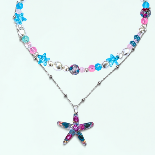 Resin Starfish Necklace & Handmade bead matching necklace.
