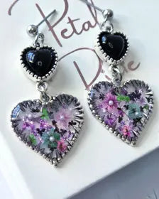 Magical Flower Resin Fairycore Earrings | Unique Double Heart Design with Real Pressed Flowers