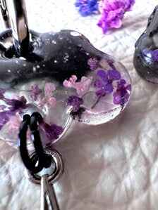 Clouds & Stars Purple Hoop Earrings | Real Pressed Flowers
