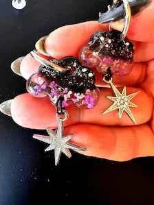 Clouds & Stars Purple Hoop Earrings | Real Pressed Flowers