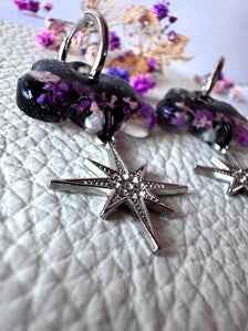 Clouds & Stars Purple Hoop Earrings | Real Pressed Flowers
