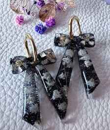 Bow Resin Hoop Earrings in Black & White