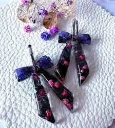 Bow Resin Hoop Earrings in Black & Purple