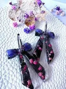 Bow Resin Hoop Earrings in Black & Purple