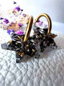 Star Hoop Earrings | Celestial Black & Gold