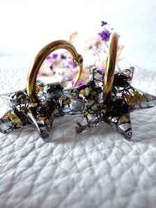 Star Hoop Earrings | Celestial Black & Gold
