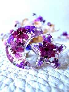 Moon & Star Mismatched Stud Earrings | Celestial Purple Studs | Magical Botanical Jewellery