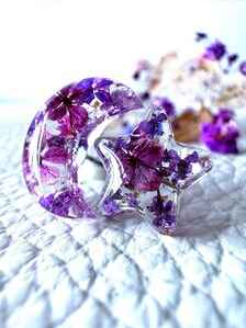 Moon & Star Mismatched Stud Earrings | Celestial Purple Studs | Magical Botanical Jewellery