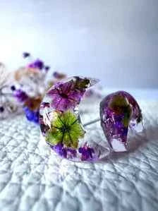Moon Stud Real Flower Earrings | Celestial Purple Studs | Magical Botanical Jewellery
