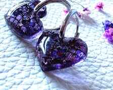 Purple Heart Hoop Resin Earrings | Real flowers & Botanical Elements