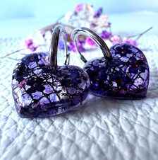 Purple Heart Hoop Resin Earrings | Real flowers & Botanical Elements