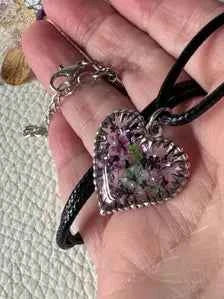 Floral Heart Pendant Necklace | Leather Cord