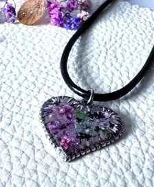 Floral Heart Pendant Necklace | Leather Cord