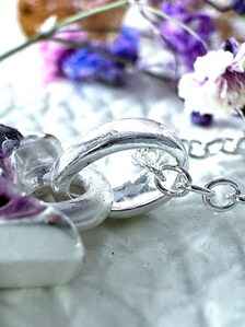 Crystal Cat Pendant Necklace | Silver Plated Real Hydrangea and Crystals | Botanical Resin Jewellery Gift