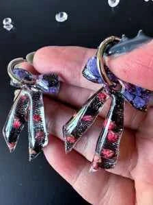 Bow Resin Hoop Earrings in Black & Purple