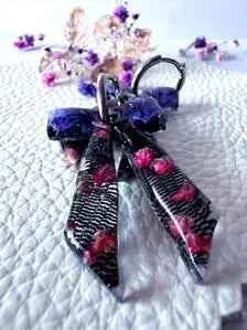 Bow Resin Hoop Earrings in Black & Purple