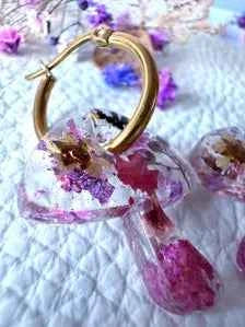 Mushroom Hoop Resin Earrings | Real flowers & Botanical Elements