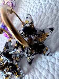 Star Hoop Earrings | Celestial Black & Gold