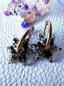 Star Hoop Earrings | Celestial Black & Gold