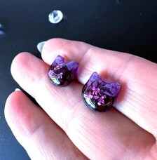 Cat Resin Stud Earrings | Black lace & Purple real flower Studs | Magical Botanical Jewellery