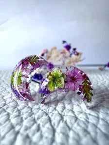 Moon Stud Real Flower Earrings | Celestial Purple Studs | Magical Botanical Jewellery