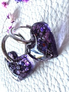 Purple Heart Hoop Resin Earrings | Real flowers & Botanical Elements