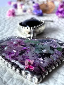 Magical Flower Resin Fairycore Earrings | Unique Double Heart Design with Real Pressed Flowers
