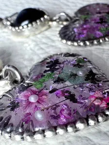Magical Flower Resin Fairycore Earrings | Unique Double Heart Design with Real Pressed Flowers
