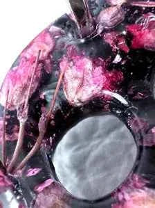 Skull Hoop Resin Earrings with Pink Babies Breath, Pressed Flowers Botanical Jewellery