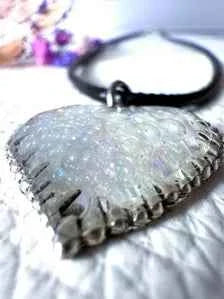 Irridescent Bubble Resin Heart Pendant on Leather Necklace