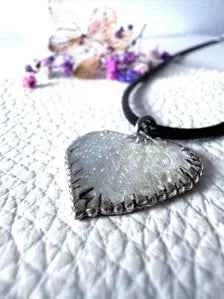 Irridescent Bubble Resin Heart Pendant on Leather Necklace
