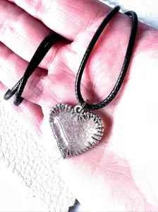 Irridescent Bubble Resin Heart Pendant on Leather Necklace