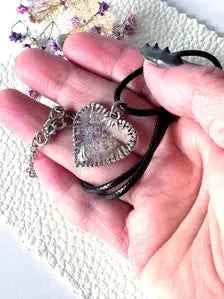 Irridescent Bubble Resin Heart Pendant on Leather Necklace