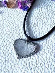 Irridescent Bubble Resin Heart Pendant on Leather Necklace