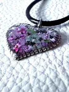 Floral Heart Pendant Necklace | Leather Cord