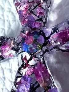 Cross Pendant Beaded Necklace | Dark Fantasy Botanical Resin Jewellery Gift