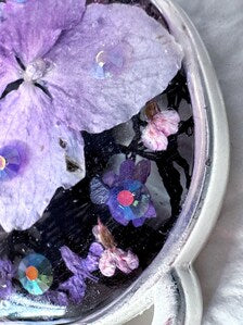 Crystal Cat Pendant Necklace | Silver Plated Real Hydrangea and Crystals | Botanical Resin Jewellery Gift