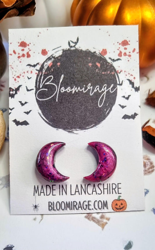 Blood Moon | Spooky Girl Glitter Stud Earrings | Handmade Jewellery |