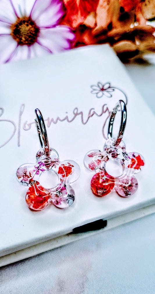 Pink Daisy Resin Hoop Earrings | Real Pressed Flower Botanical Jewelry
