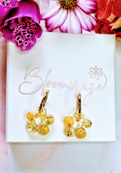 Yellow Daisy Hoop Earrings | Real Pressed Flower, Botanical Jewellery