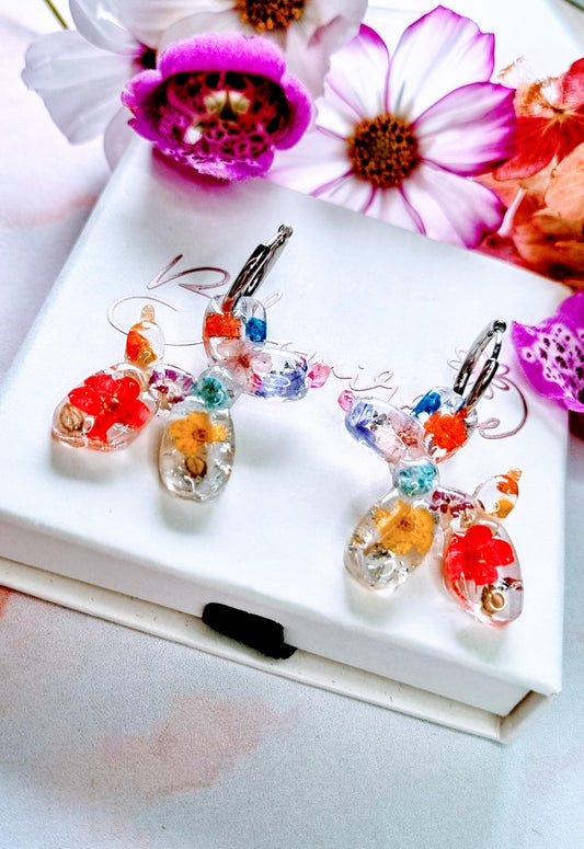 Balloon Dog Hoop Earrings | Real Pressed Flower Resin | Whimsical Jewelry | Pooch Lover Gift